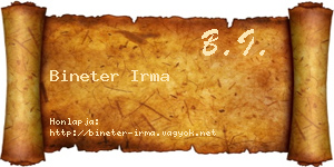 Bineter Irma névjegykártya